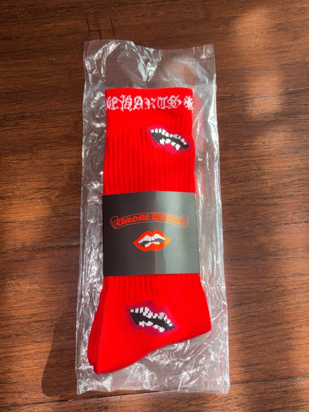 Chrome Hearts Red Crew Socks with Lip Motif